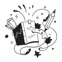 Book and Art Supplies concept as A book surrounded by art supplies set against a whimsical background offering ample space for text or graphics symbolizing the integration of acade Cleans vector