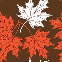 Bold autumn seamless pattern with vibrant red and orange leaves against a deep brown background for dramatic effect concept as Dramatic autumn pattern with bold red and orange leav Cleans vector