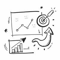 Blackboard with Target and Graph concept as A blackboard featuring a target and a graph set against a whimsical background offering ample space for text or graphics symbolizing str Cleans vector