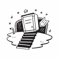 Blackboard with Stairs and Trophy concept as A blackboard featuring stairs and a trophy set against a dreamy background offering ample space for text or graphics symbolizing achiev Cleans vector