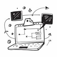 Blackboard with Organizational Chart and Laptop concept as A blackboard filled with an organizational chart and a laptop set against a whimsical background offering ample space for Cleans vector
