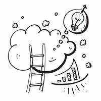 Blackboard with Idea Bubble and Ladder concept as A blackboard featuring an idea bubble and a ladder set against a whimsical background offering ample space for text or graphics sy Cleans vector