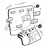 Blackboard with Flowcharts and Tablet concept as A blackboard covered with flowcharts and a tablet set against a dreamy background offering ample space for text or graphics symboli Cleans vector