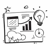 Blackboard with Efficiency Chart and Lightbulb concept as A blackboard with an efficiency chart and a lightbulb set against a dreamy background offering ample space for text or gra Cleans vector