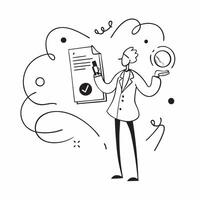 Biomedical Engineer with ISO Certificate and Medical Device concept as A biomedical engineer holding an ISO certificate and a medical device set against a whimsical background offe Cleans vector