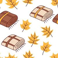 Autumn warmth seamless tile pattern with cozy blankets and golden maple leaves for inviting home decor concept as Cozy blankets and golden maple leaves arranged seamlessly to creat Cleans Set 5 vector