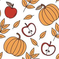 Autumn seamless pattern with apples pumpkins and fall leaves for a warm and inviting harvest design concept as Inviting autumn pattern with apples pumpkins and fall leaves ideal fo Cleans vector