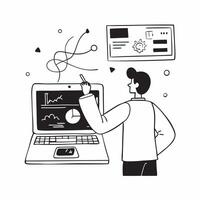 Atmospheric Scientist with Laptop and Carbon Emissions Data in High Tech Lab concept as Mid shot of an atmospheric scientist using a laptop to analyze carbon emissions data in a hi Cleans vector