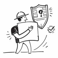 Architect with Blueprint and Shield concept as An image of an architect with a blueprint and shield set against a whimsical background offering ample space for text or graphics sym Cleans vector
