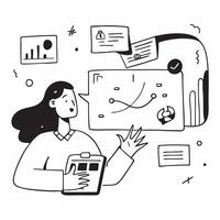 Analyst with Data and Call concept as An image of an analyst with data and call set against a whimsical background offering ample space for text or graphics symbolizing Cleans vector