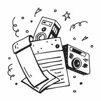 Analog Camera with Obsolete Certificate and Film concept as An analog camera with an obsolete certificate and film set against a whimsical background offering ample space for text Cleans vector