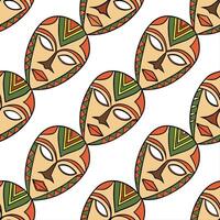 African tribal masks and vibrant patterns seamless tile pattern with earthy color palette concept as Earthy color palette highlights African tribal masks intertwined with vibrant p Cleans vector