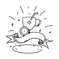 Achievement Medal with Ribbon and Trophy concept as An achievement medal with a ribbon and a trophy set against a whimsical background offering ample space for text or graphics sym Cleans vector