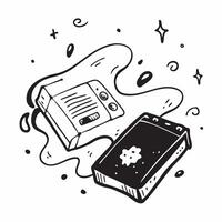 8 Track Tape with Obsolete Certificate and Player concept as An 8 track tape with an obsolete certificate and player set against a whimsical background offering ample space for tex Cleans vector