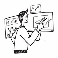 2D as Stock trader monitoring live stock prices concept as A illustration of a stock trader monitoring live stock prices on multiple screens emphasizing real time dat Cleans vector