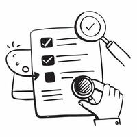 2D as Security audit icon with a checklist and magnifying glass concept as illustration of a security audit icon with a checklist and magnifying glass highlighting th Cleans vector