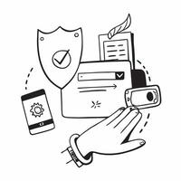 2D as Secure transaction icon with a hand and shield concept as illustration of a secure transaction icon with a hand and shield emphasizing the protection of online Cleans vector