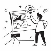 2D as Financial researcher developing predictive models concept as A illustration of a financial researcher developing predictive models on a computer highlighting in Cleans vector