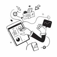 2D as Financial planner using digital tools for budgeting concept as A illustration of a financial planner using digital tools on a tablet for budgeting and financial Cleans vector