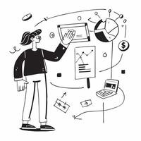 2D as Financial expert using augmented reality for financial education concept as A illustration of a financial expert using augmented reality technology for financia Cleans vector