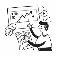 2D as Investment analyst evaluating market trends concept as A illustration of an investment analyst evaluating market trends on a computer highlighting expertise and Cleans vector