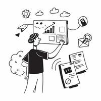 2D as Financial analyst using cloud computing for financial data analysis concept as A illustration of a financial analyst using cloud computing technology for financ Cleans vector