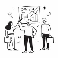 2D as Financial planner presenting retirement strategies concept as A illustration of a financial planner presenting retirement strategies to clients using charts and Cleans vector