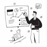 2D as Financial consultant advising clients on investment strategies concept as A illustration of a financial consultant in a modern office advising clients on invest Cleans vector
