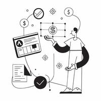 2D as Financial analyst using blockchain for secure transactions concept as A illustration of a financial analyst using blockchain technology on a computer for secure Cleans vector