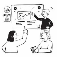 2D as Financial analyst presenting data in a hybrid meeting concept as A illustration of a financial analyst presenting data in a hybrid meeting with charts displayed Cleans vector