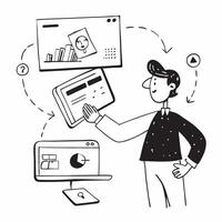 2D as Financial advisor using AI tools for stock market analysis concept as A illustration of a financial advisor using AI tools on a computer for stock market analys Cleans vector