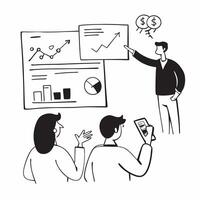 2D as CFO leading a financial review meeting concept as A illustration of a CFO leading a financial review meeting with financial reports and charts emphasizing leade Cleans vector