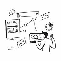 2D as Business analyst using data visualization for financial reporting concept as A illustration of a business analyst using data visualization tools on a computer f Cleans vector