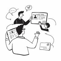 2D minimalize as Project manager leading a hybrid meeting concept as A illustration of a project manager leading a hybrid meeting with onsite and remote participants Cleans Set 3 vector