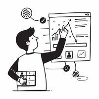 2D minimalize as Stock market analyst using big data for analysis concept as A illustration of a stock market analyst using big data on a computer for stock market an Cleans Set 2 vector