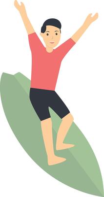 Surfing Person Character in Flat Design.