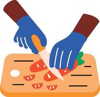Chopping vegetables with knife, flat style icon vector