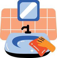 Cleaning sink with towel, flat style icon vector