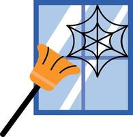 Cobweb cleaning with broom, flat style icon vector