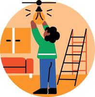 A character changing lightbulb, flat icon vector