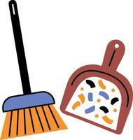 Dustpan with broom icon in flat style vector