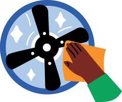Fan dusting with towel, flat style icon vector
