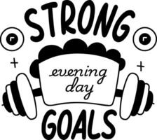 A glyph sticker of dumbbell with strong goals typography vector