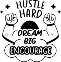 A glyph sticker of strong muscles with hustle hard typography vector