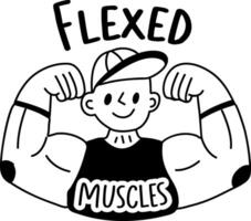A glyph sticker of a strong man with flexed muscles typography vector