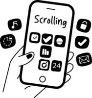Scrolling on mobile, glyph style sticker vector