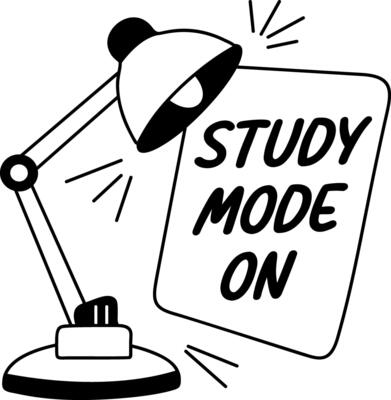 A glyph style sticker of a table lamp with study mood on typography
