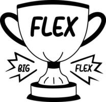 A glyph sticker of a trophy with big flex typography vector