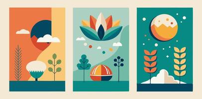 Easter banner set with eggs, flowers and clouds vector