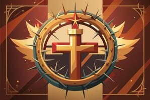 The cross is surrounded by thorns and stars vector